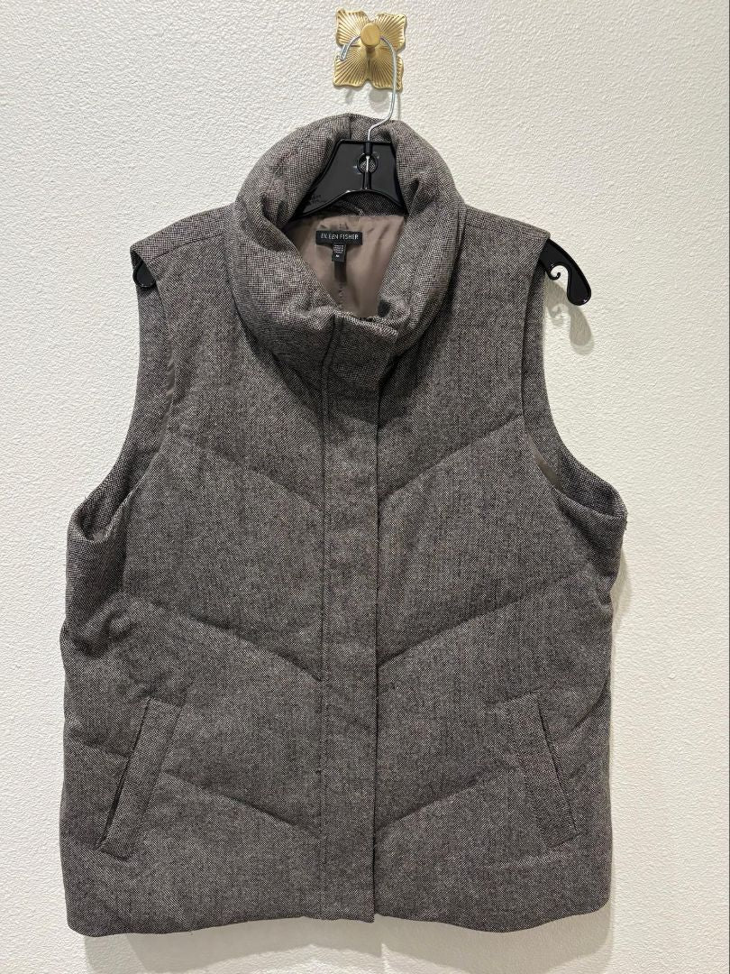 Eileen Fisher Brown Quilted Tweed Down-Filled Jacket Vest, XL