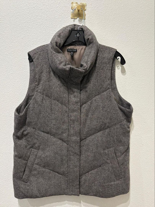Eileen Fisher Brown Quilted Tweed Down-Filled Jacket Vest, XL